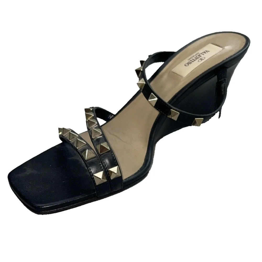 Valentino Sandals Womens US 10 (EU 40) Black‎ Rockstud Wedge Made In Italy